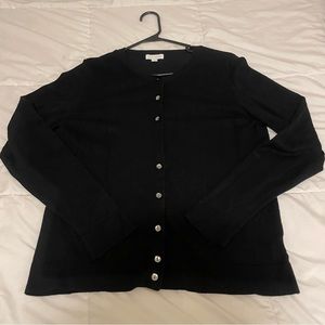 🖤 Charter Club Black Crew Neck Button Up Cardigan Sweater Style Basics Goth 🖤